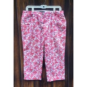 Lands End Pink Watercolor Floral Cotton Capri Pants Womens Size 10P
